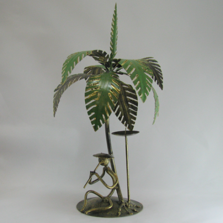 Bougeoir palmier flutiste 39cm métal