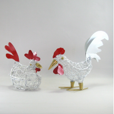 Duo Coq poule métal artisanat maison