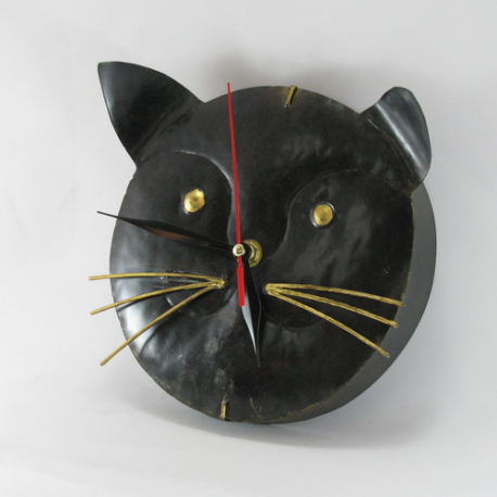 Horloge chat métal artisanale
