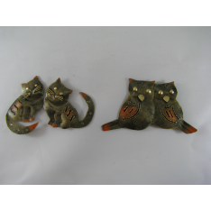 2 Magnets duo hibou-duo chat métal